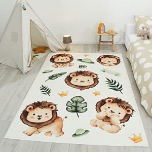 Nazar Tapis enfant motif tête de lion Beige 80x150