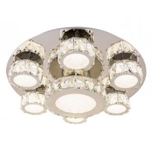 Globo Plafonnier LED lampe &eacute;clairage m&eacute;tal chrome cristaux salon chambre