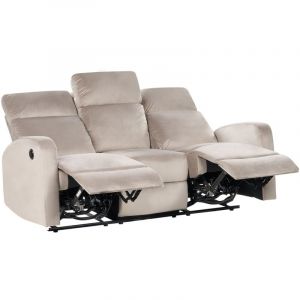 Beliani Canapé 3 Places Moderne Inclinable Électrique Fonction Relaxation en Velours Beige Verdal