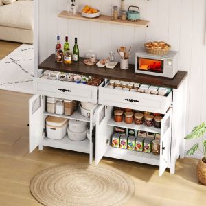 Hauss Spole - Buffet 140&times;39&times;90 cm, 4 portes, 2 tiroirs, avec 2 &eacute;tag&egrave;res, meuble de cuisine, mdf, blanc