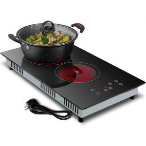 Plaque de cuisson vitrocéramique kichpower 2 feux, 30 cm, 3 000 w, 9 niveaux de puissance, minuterie 1 à 99 min, compatible avec tous les ustensiles