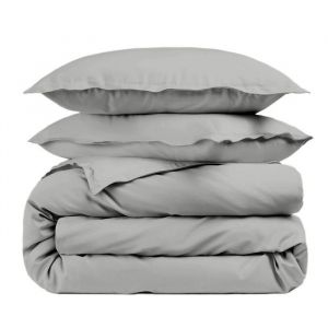 Housse de couette unie Percale de coton 80 fils/cm² + Taie(s) 140x200 cm gris clair