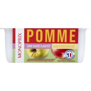 Monoprix Pur&eacute;e de pommes sans sucres ajout&eacute;s - Les 4 pots de 90g