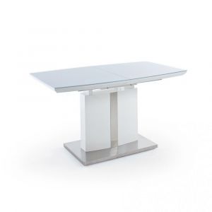 Inside75 Table repas extensible NAVAJO 140(180cm) plateau MDF laque blanc socle acier brosse