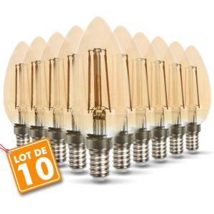 Eclairage design Lot de 10 Ampoules LED E14 ambrée 4W eq 40W 350lm | blanc-chaud-2200k