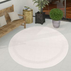 Paco Home - Tapis Exterieur Terrasse Balcon Tapis Cuisine Moderne Motif Geometrique Motif Abstrait Blanc, 120 cm rond