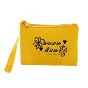 Porte monnaie Taperso jaune motif mamie cherie personnalisable