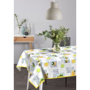 Venilia 55241 Nappe en Toile cirée avec imprimé Citron Rond - Nappe de Table - Imperméable aux liquides - Facile d'entretien - 140 cm