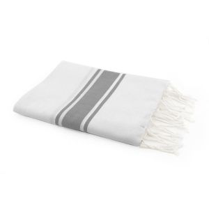 Fouta Traditionelle St Tropez blanc/gris perle - 100x200 cm