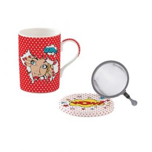 Easy life COFFRET TISANIERE 35CL EN PORCELAINE AVEC FILTRE INOX POP ART