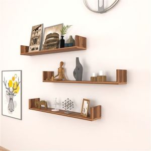 Lot de 3 étagères murales Höganäs 12 x 90 x 15 cm effet noyer [en.casa]