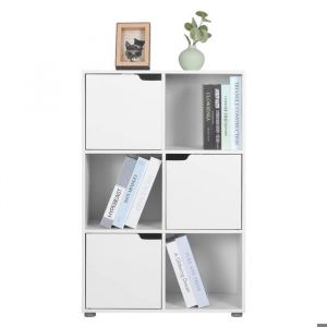 Bibliotheque Blanche Bois Rangement Etagères + Portes Salon Chambre