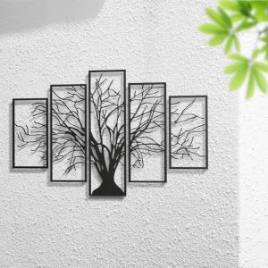 Décoration Murale Arbre en Métal, 5 panneaux Art Mural Arbre En Métal, minimaliste Tree of Life wall art Décor d’arbre 120 x 75 cm