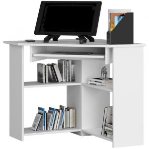 Bureau d'ordinateur Akord d'angle ted Blanc 80 cm façade Blanche 5 étagères 80x80x74 cm