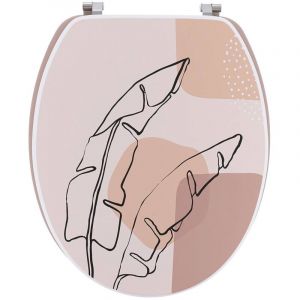 Tendance Abattant WC en Bois déco Pluma Rose pastel avec Kit fixation en Acier Inoxydable