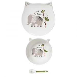 Table passion Service enfant 3 pièces Éléphant multicolore en porcelaine