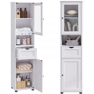 Meuble salle de bain colonne rangement 40 x 30 x 165 cm avec &eacute;tag&egrave;res r&eacute;glables placards &agrave; porte tiroir compartiment gain de place gris