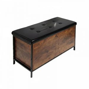 Relaxdays Banc coffre, rembourr&eacute;, similicuir, industriel, H x L x P: 50 x 80 x 40 cm, pour couloir, brun fonc&eacute;/noir