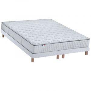 Ensemble Matelas Ressorts 7 zones COSMOS + Sommier Made in France Dimensions 160 x 200 cm, Sommier Blanc