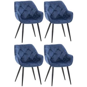 Lot de 4 Chaises de salle à manger Tanna en Velours Piètement en Métal noir bleu