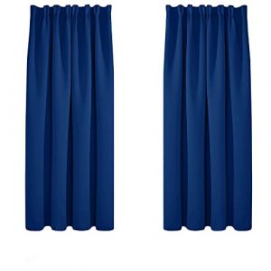 Deconovo lot de 2 Rideaux Occultants Isolants Thermiques avec Galon Fronceur, Petite Taille, 132x160 cm, Bleu Roi - Bleu Roi