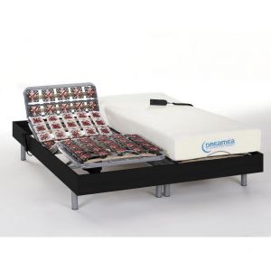 Vente Unique Lit électrique relaxation tout plots matelas mémoire de forme SIODE III de DREAMEA moteurs OKIN noir 2 x 80 x 20