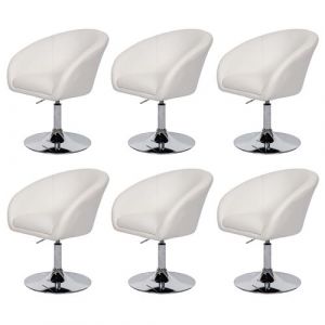 Mendler Lot de 6 chaises de salle à manger HWC-F19 similicuir blanc