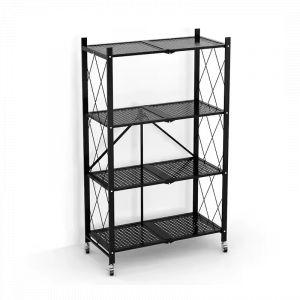Bibliothèque Métallique Pliable 4 niveaux à Roulettes - Noir  Rangement pratique 71,5 x 30,5 x H 127 cm