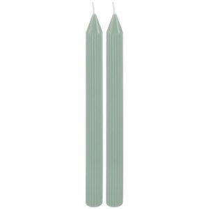 Ruedelafete Set de 2 bougies Flambeau Cannelées 25cm, Vert Sauge