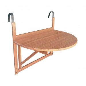 Sweeek Table d'appoint en bois pour balcon semi-arrondie rabattable hauteur ajustable