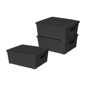 Lot de 3 boites de rangement noires Store Box (L 36 x l 31 x H 13,5 cm) Sotufab Plast