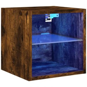 VidaXL Meuble TV mural avec lumi&egrave;res LED ch&ecirc;ne fum&eacute; 30x28,5x30 cm