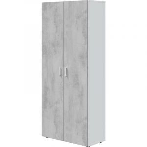 Image de Pegane Armoire meuble de rangement en panneau de particules mélaminé coloris blanc mat et gris ciment - Hauteur 182 x Longueur