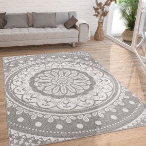 Image de Paco Home - Tapis Exterieur Terrasse Salon Cuisine Motif Oriental Marocain Moderne Ethnique 160x220 cm, Gris