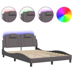 VidaXL Cadre de Lit avec Lumières LED, Lit Rembourré avec Coussin, Lit Double, Lit Adulte Chambre, Moderne, Gris 120x200 cm Similicuir