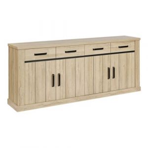 Lorenzo - Buffet 4 Portes 2 Tiroirs Aspect Bois Ch&ecirc;ne Clair Finition French Oak