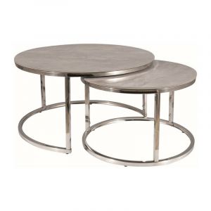 Set de 2 tables basses effet marbre "Portafino B" - Gris/Argenté - D 80 x H 42 cm