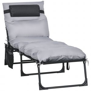 Outsunny Bain de soleil chaise longue pliante textil&egrave;ne gris clair