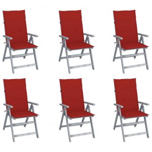 VidaXL Chaises inclinables de jardin 6 pcs avec coussins Bois d'acacia - Rouge
