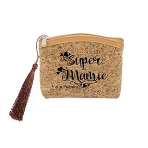 Porte monnaie et porte cles liege Taperso avec super mamie personnalisable