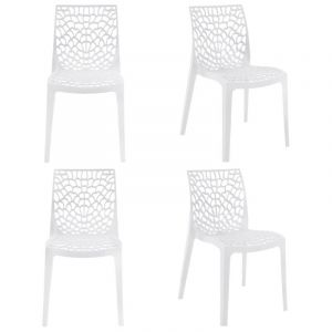 Lot de 4 chaises de repas blanches ajourées et empilables - gruyer 2