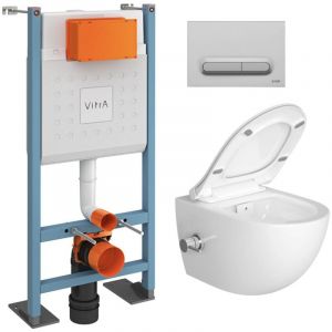 vitra Pack WC Bâti autoportant V-Fix Core + WC SAT avec bidet thermostatique + Abattant SoftClose + Plaque chrome mat (VFTFSATCL5)