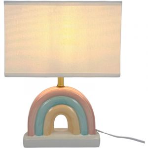 Relaxdays Lampe de Table Arc-en-Ciel en Tissu et c&eacute;ramique, 37 x 28 x 15 cm, Chambre d'enfant, Blanc Pastel