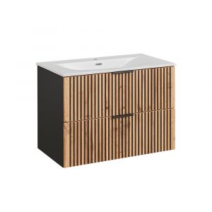 SANS Meuble simple vasque encastrée 80cm Gaia Bois et Noir