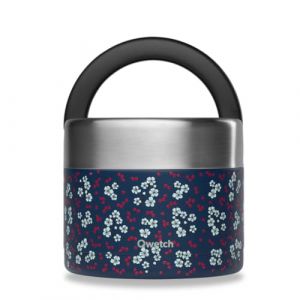 Qwetch Boîte Repas Isotherme - Hanami Bleu - 850 ml - Acier Inoxydable - Design Contemporain