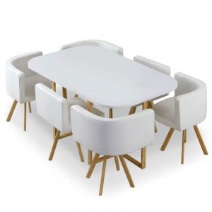 Image de Table de Repas & 6 Chaises Design "Normi" 150cm Blanc Prix