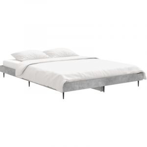 VidaXL Lit double,Cadre de lit gris b&eacute;ton 140x190 cm bois d'ing&eacute;nierie - Gris