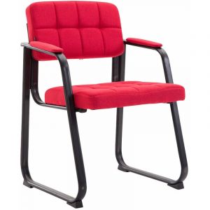 Décoshop26 Chaise visiteur fauteuil de bureau sans roulette en tissu rouge - rougeed