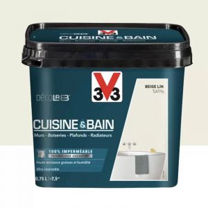 V33 Peinture 100% imperm&eacute;able Cuisine & bain D&eacute;coLAB Beige lin 0,75 L