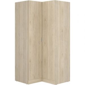 Pegane Armoire dressing d'angle en panneaux de particules m&eacute;lamin&eacute;s coloris ch&ecirc;ne - Longueur 90.5 x Profondeur 92.5 x Hauteur 184.2 cm -